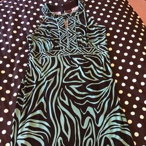 Turquoise and black print dress